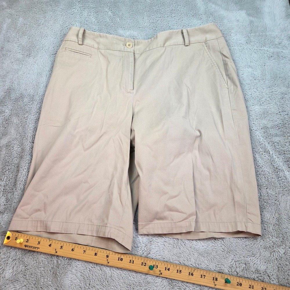 Talbots Chino Bermuda Shorts Womens Sz 12 Mid Rise Stretch Pockets Khaki Beige